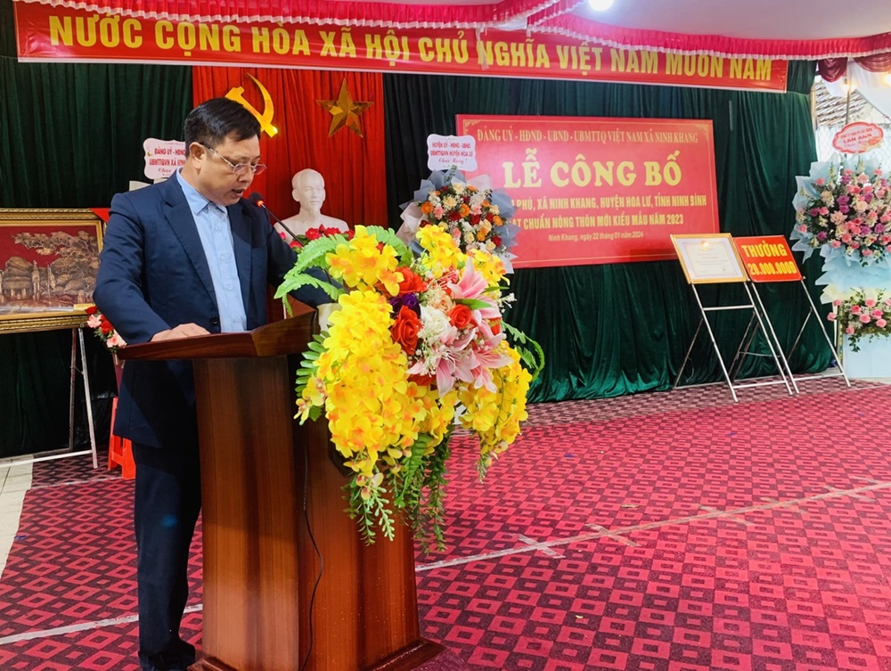 Sáng ngày 22/01/2024, xã Ninh Khang đã tổ chức lễ công bố quyết định của Chủ tịch UBND huyện Hoa Lư công nhận thôn Kim Phú đạt chuẩn thôn NTM kiểu mẫu năm 2023